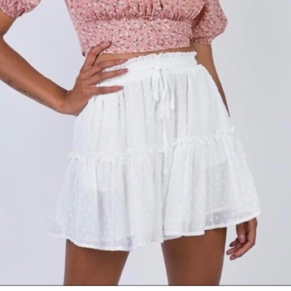 Princess Polly white skirt with white polka dots